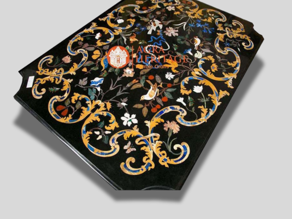 Black Marble Inlay Top Dining Handicraft Table Top For Gift